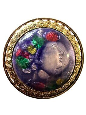 Vintage 1950s Reverse Carved Lucite Renaissance Lady Brooch New‎ Old Stock